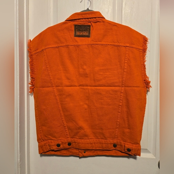 NWT Vintage 90s Deadstock Drummer Boy denim Jeans Jacket Vest Color Orange Sz M - Picture 2 of 8